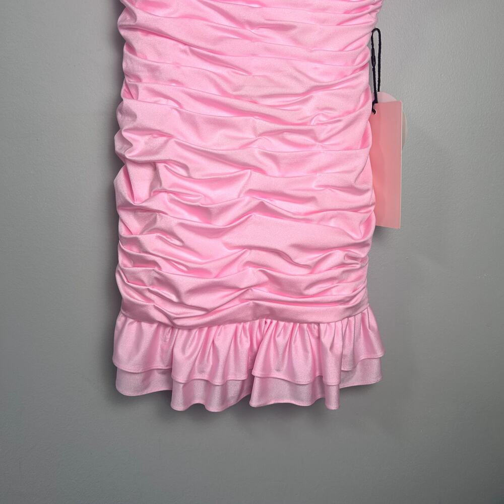KissProm Spaghetti Strap Sheath Lace Up Back Homecoming Dress Ruched Ruffle sz 9 - Picture 3 of 9